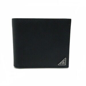 Prada Wallet Bi fold Saffiano Leather Black Blue